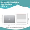 Pack of 250 Reclosable Sandwich Dual Zip Bags 10.56 x 11. Write on Block Poly Bags. Thickness 1.75 mil Zipper Bags for Packing, Storing, Industrial